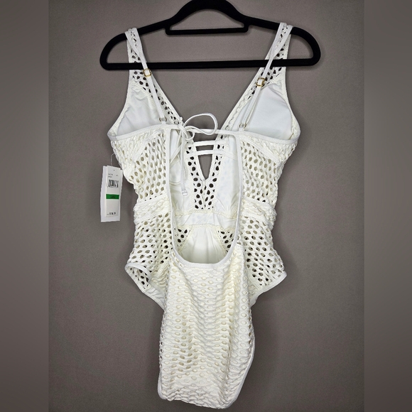 Becca Castaway Plunge One Piece Swimsuit In White - Picture 9 of 16